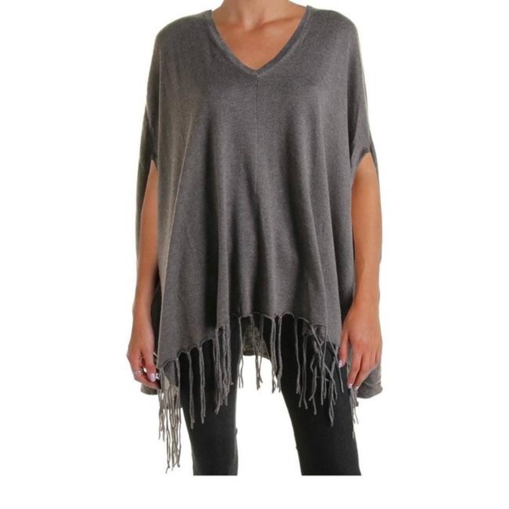 Michael kors V-neck Fringe Poncho Derby Gray Sweater size L/XL